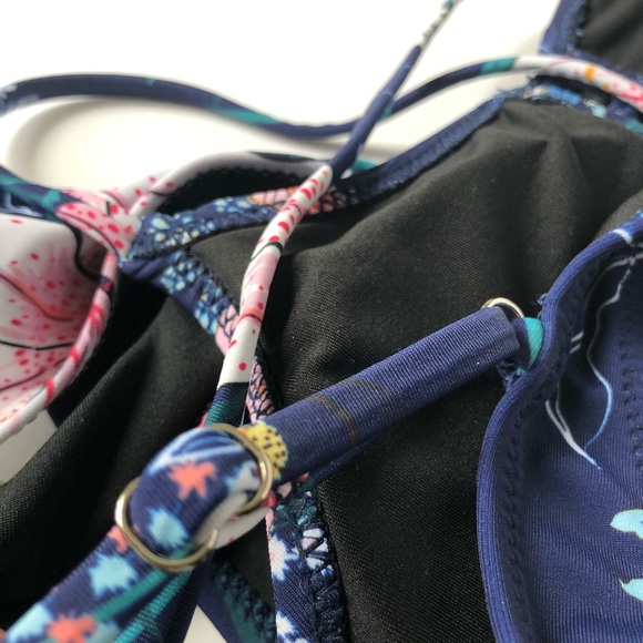 CUPSHE Navy Floral Cutout Bikini Size L - Picture 9 of 12